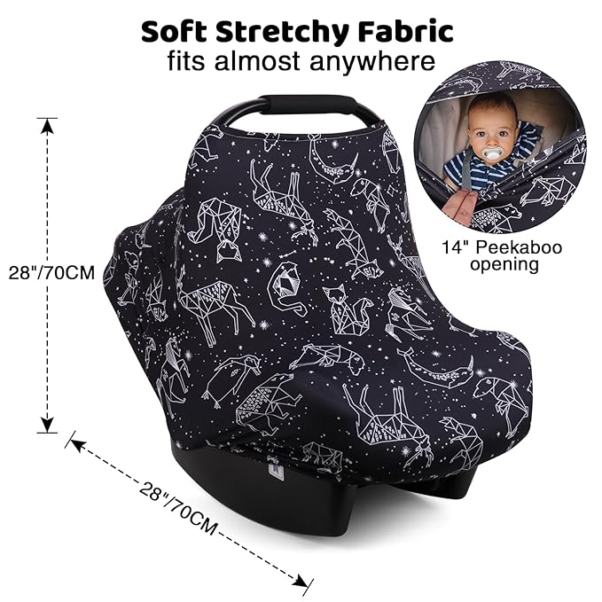 Rquite All-in-1 Car Seat Cover Baby, Carseat Covers for Girl Boy, Stretchy Soft Infant Car Seat Cover, Multi-use Baby Carrier Cover, Car Seat Canopy, Stroller Sun Shade, Nursing Breastfeeding Cover