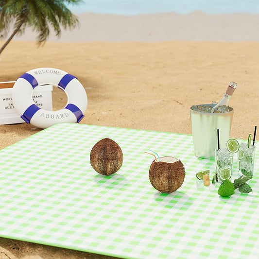 UDEAR Foldable Picnic Blanket,80"x60" Waterproof, Sandproof, Portable with Tote Bag for Beach, Park, Camping, and Travel,Green Plaid