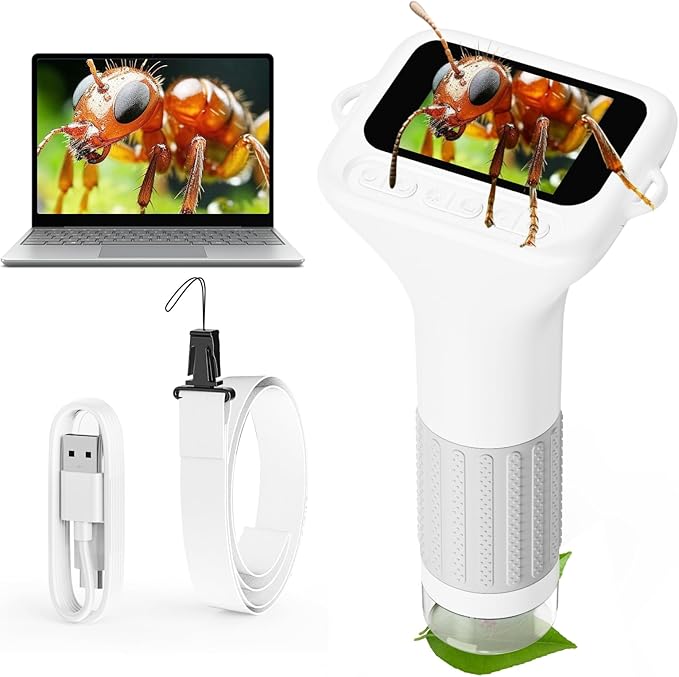 Microscope for Kids, 2'' Digital Handheld Kids Microscope with Adjustable Light, 1000X 1080P Pocket Portable Mini Micro Scope, Stem Toys for Ages 5-7 8-12 Teen Boys and Girls Educational Gifts, White