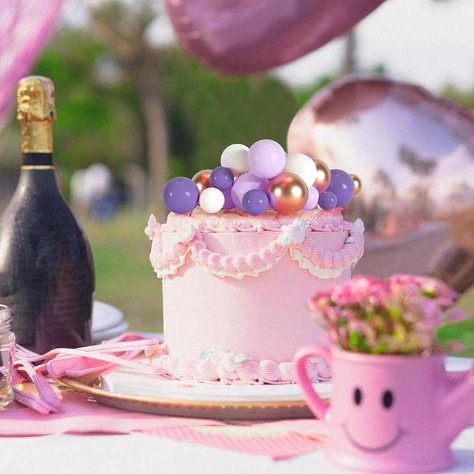 75 Pieces Cake Balls Topper Decorations Foam Cupcake Topper Mini Balloon Balls Cake Picks for Deco Birthday Party Wedding（Purple, Light Purple,Gold, White）