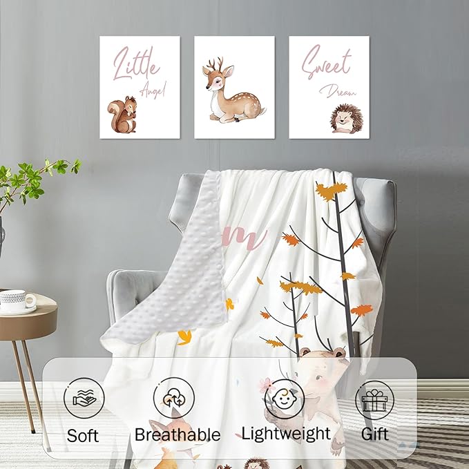 Personalized Baby Crib Bedding Set for Baby Girls, Fox Sika Deer Pattern Custom Name Baby Crib Sets 5-Pcs, Toddler Double Layer Blanket Fitted Sheets Changing Pad Cover Rug Wall Art Set