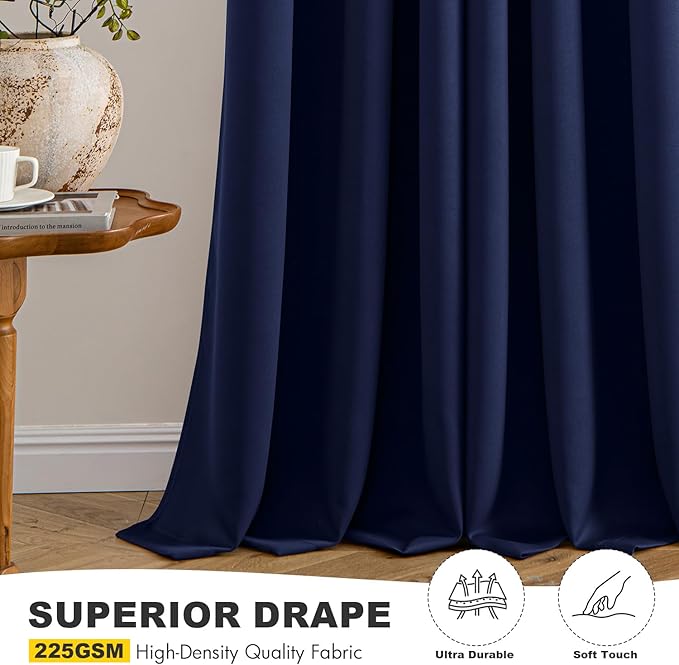 MIULEE Navy Blue Blackout Curtains for Bedroom Living Room 90 Inches Long 2 panels, Thermal Insulated Room Darkening Drapes Solid Grommet Top Noise Reducing Light Blocking Window Treatments 40x90 Inch