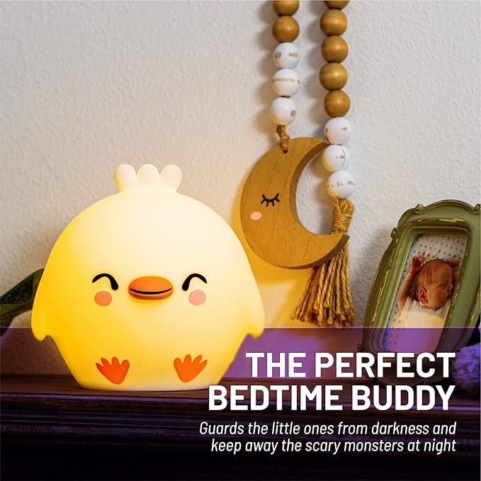 Lumipets Remote Control Silicone Night Light for Kids - Chick Design with 9 Soft Colors & Sleep Timer - Rechargeable, Battery-Operated Lamp for Bedroom | Baby Nursery, Toddler, Girls, Boys