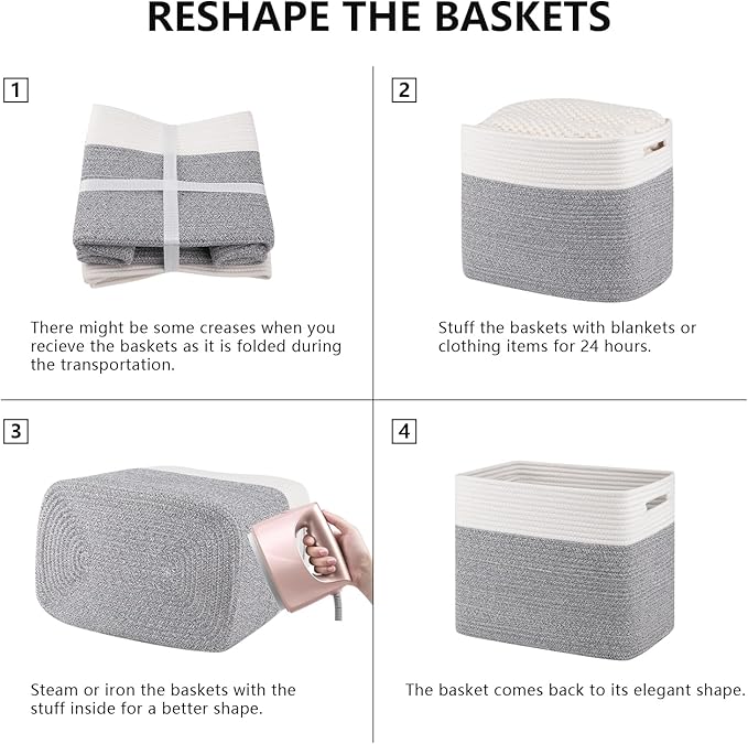 OIAHOMY Storage baskets for Shelf, Toy Storage Basket, Collapsible Storage Bins, Blanket Basket Living Room, Closet Storage for Bedroom, 16.5 x 13 x 12 Inches-Pack of 2-Brown