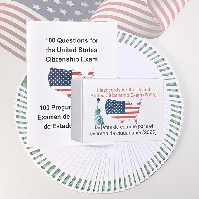 Us Citizenship Test Flash Cards 2025, Tarjetas para La Ciudadania De Las 100 Preguntas, Tarjetas De Ciudadania 2025 inglés y español, Naturalization Study Guide with 100 Questions & Answers