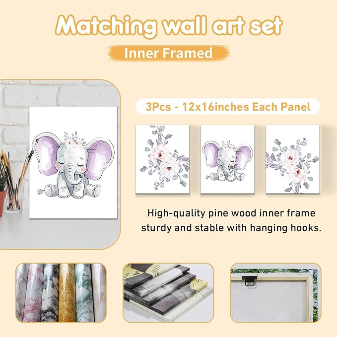 Personalized Baby Crib Bedding Set, 5 Pcs Custom Name Nursery Bedding Set, Purple Elephants Baby Bedding Set for Girls Boys, Double Layer Baby Crib Sets, Customized Gifts for Toddlers Infants