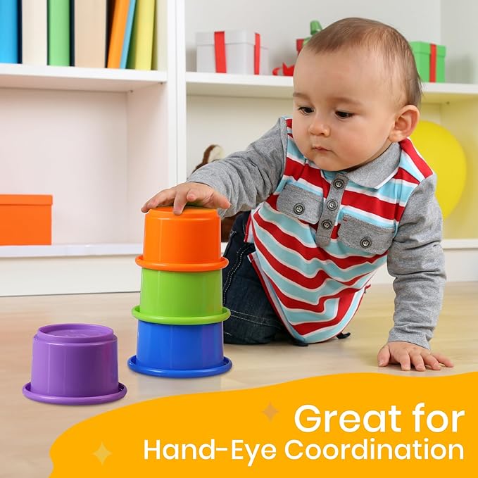Stacking Cups Baby Toy Educational Cup Stacking Set 8-Pc Stackable Cups with Number Rainbow Nesting Cups for Babies 6-12 Months Stacking Cups for Toddlers 1-3 Perfect for Indoor/Outdoor