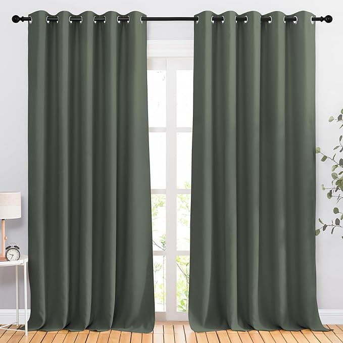 NICETOWN Room Darkening Curtains for Room Divider, Grommet Thermal Curtains Light & Sound Reducing Window Treatments for Sliding Glass Door, W66 x L118, Dark Mallard, 2 Panels