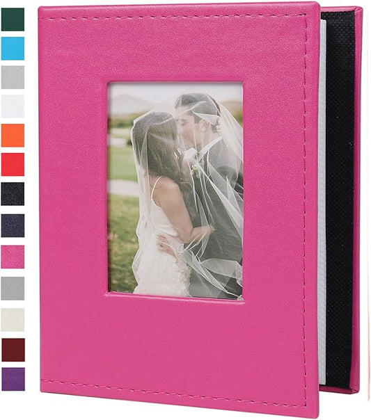 RECUTMS 52 Photo Mini Photo Album 4 x 6, Leather Cover with Front Window Album Hold 52 Vertical Photos for Family Wedding Baby Children(Light Pink)