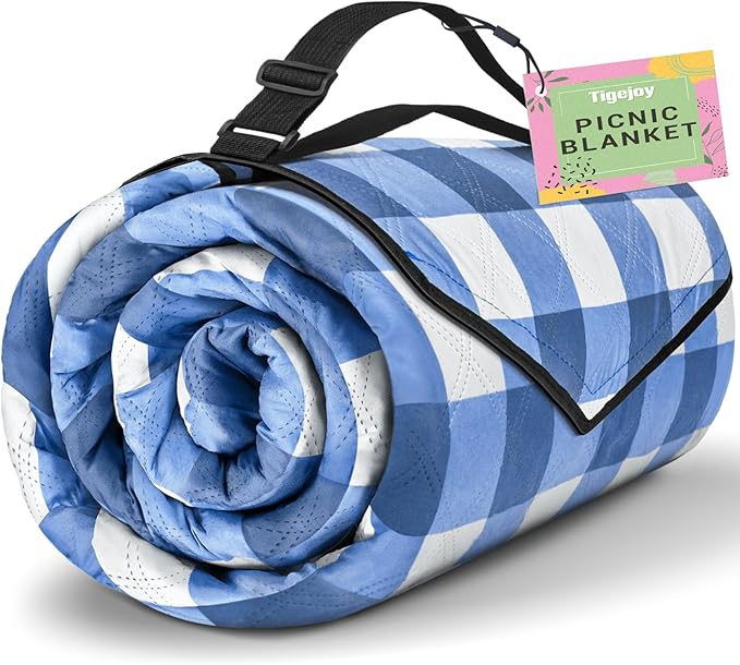 TigeJoy Extra Large Picnic Blanket Waterproof Foldable 80''x118'', Outdoor Picnic Mat Beach Blanket Sandproof for Park, Grass, Travel, Hiking, Camping Essentials, Gingham Picnic Blanket