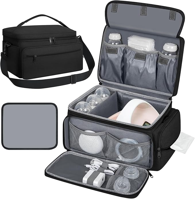 Breast Pump Bag for Spectra S1 S2, Pumping Bag with Waterproof Mat for Pumps Accessories, Portable Pump Carrying Case for Work, Travel and Family Use, Black