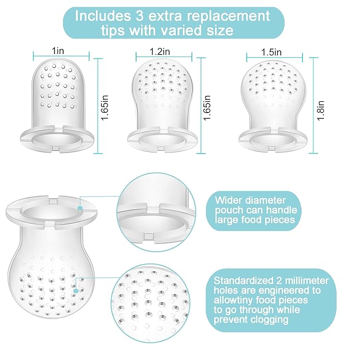 PandaEar 3 Pack Silicone Baby Fruit Food Feeder Pacifier with 3 Sizes Silicone Pouches, BPA Free Mesh Feeder for Infants