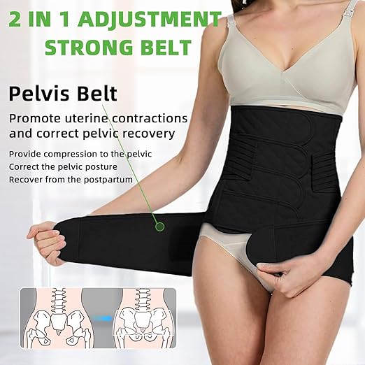 XXX-Large 2 in 1 Postpartum Belly Band Wrap Black, C-Section Support Belt, Post Partum Support Recovery Waist/Pelvis Belt, Hysterectomy Binder Girdle Stomach