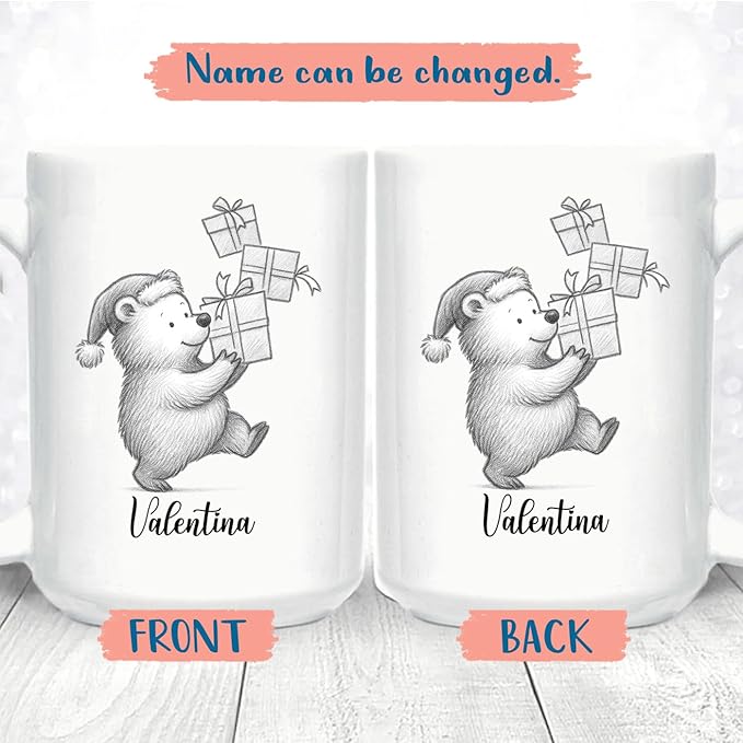 Cute Bear Animal Coffee Cup, Personalized Bear Lover Accent Mug Gift For Men Women Birthday Christmas, Customized Name Animal Coffee Mug Gift For Daughter Son Kids Child, Bears White Teacup 11 15 Oz