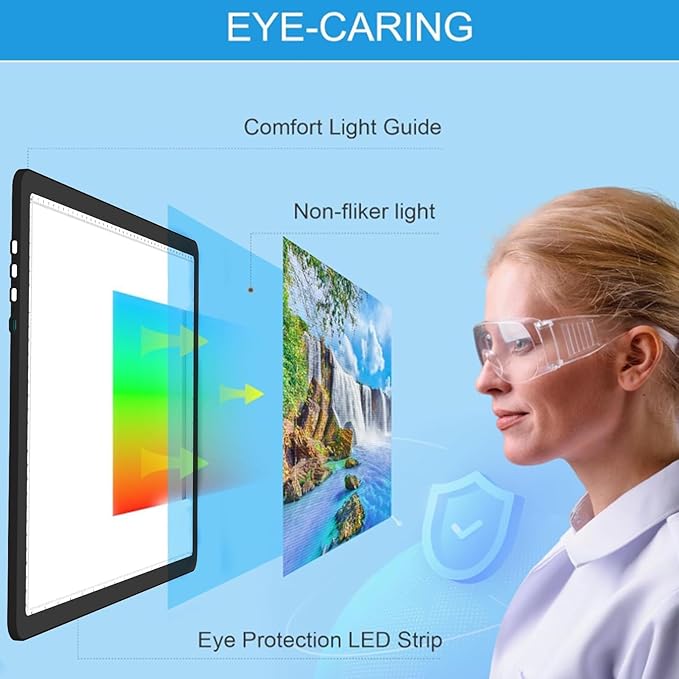 KOBAIBAN A4 LED Light Board with Bag, Magnetic Diamond Painting Light Board with Side Physical Buttons, 3 Color Modes & 6-Level Adjustable Brightness, Light Pad for Diamond Painting/Drawing (Black)