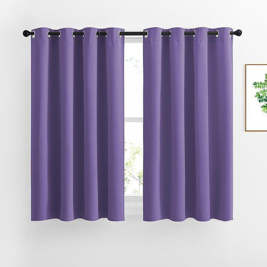 NICETOWN Half Window Curtains for Bedroom - Grommet Modern Thermal Insulated Blackout Window Treatments Sound Reducing for Nursery/Kitchen, Lilac Purple, W46 x L54, Set of 2