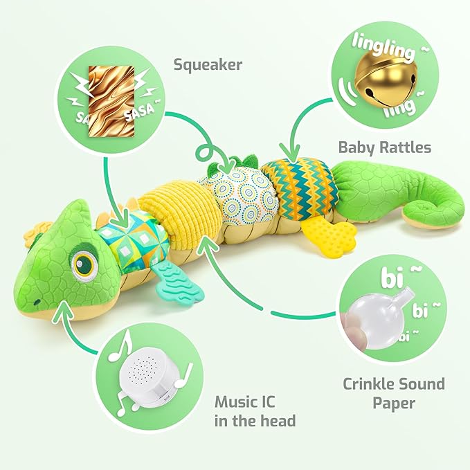 Sumobaby Infant Baby Musical Stuffed Animal Toys for 0-3-6-12 Months,Multi Sensory Toys with Crinkle and Rattles, Tummy Time Toys for Newborn Boys Girls, Dinosaur, Green