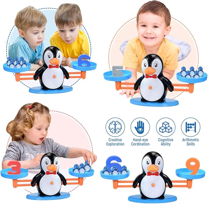 BAKAM Penguin Balance Scale Number Counting Blocks Games for Kids Ages 3-5, Montessori Math Games for Kids 5-7, Preschool Kindergarten Learning Activities, STEM Educational Toys for 3+ Year Old