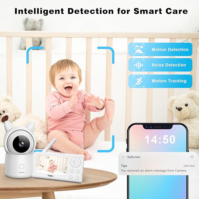Baby Monitor, 4.3" Video Baby Monitor with 1080P Camera, Smart 2.4G WiFi Audio Monitor with Remote PTZ, Night Vision, 2-Way Talk, Sleep Mode, RGB Night Lights, Lullabies & 1000ft Range, APP Control