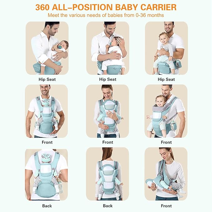 Baby Carrier Ergonomic Infant Carrier with Hip Seat Kangaroo Bag Soft Baby Carrier Newborn to Toddler 7-45lbs Front and Back Baby Holder Carrier for Men Dad Mom