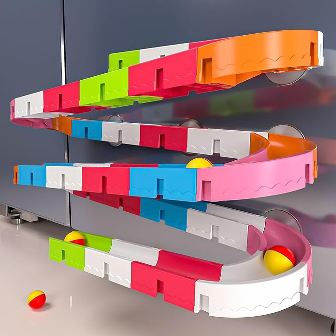 Baby Bath Toys for Toddler 1-3 3-5, Bathtub Shower Building Duck Toy, 43 PCS Slide Blocks Marble Run Toys for Kids 1 2 3 4 5 Years Old Toddler Boys and Girls