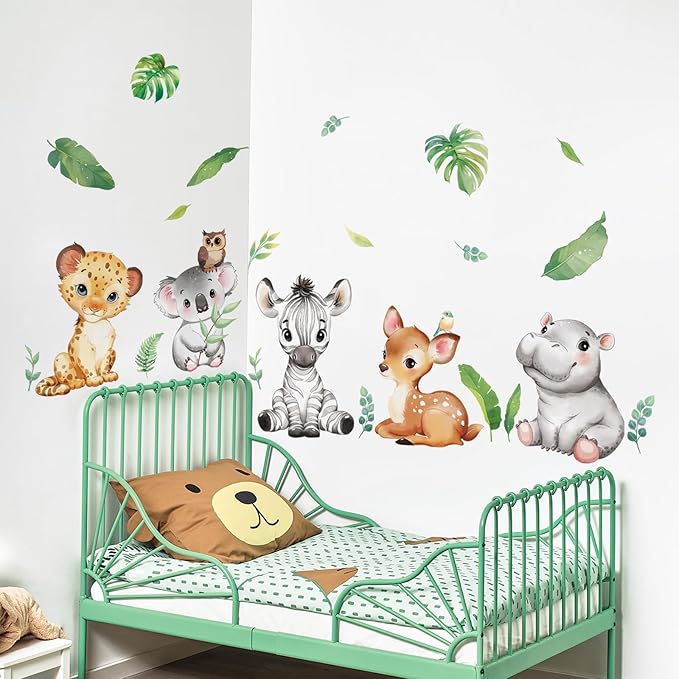 Tanlaby Jungle Animals Wall Stickers Cartoon Woodland Animal Wall Decals Zebra Forest Peel and Stick Art Sticker for Baby Nursery Kids Bedroom Playroom Daycare Classroom Decor