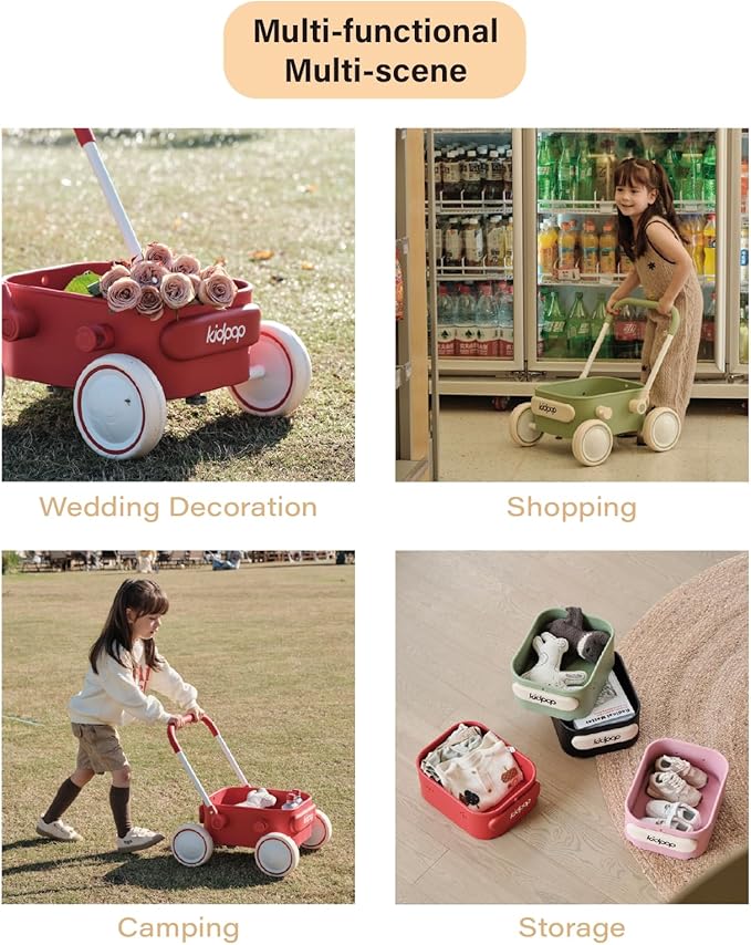 PULA Baby Push Walker with Wheels Toddler Wagon for First Learner Baby Toys 6-12 Months, 1 Year Old Birthday Gifts, Indoors and Outdoors (Pink)