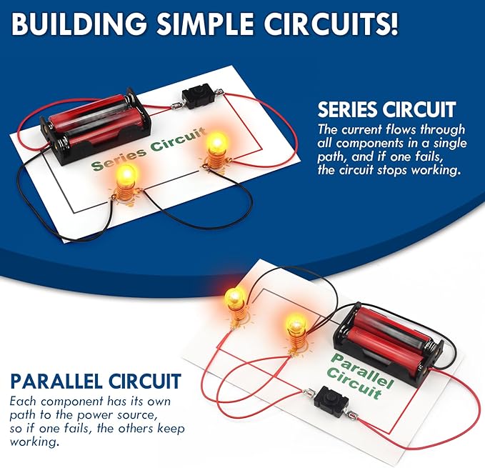 STEM Electric Circuit Kit for Kids Ages 8-12, Electrical Circuits Science Project Light Bulb Experiment, Educational STEAM Kits Electricity Toys Boys Girls Electronic Activities 6 7 8 9 10 12 Year Old