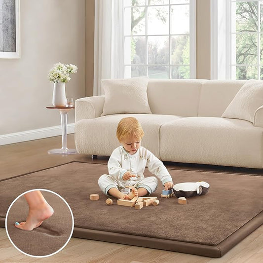 Baby Play Mat 1.2" Thick Memory Foam Nursery Rug Area Rug, 4’11” X 3’28” Yoga Mat Playmat Crawling Mat for Baby,Toddlers,Infants,Kids,Floor Mat Tatami Mat for Living Room with Non-Slip(Coffee)