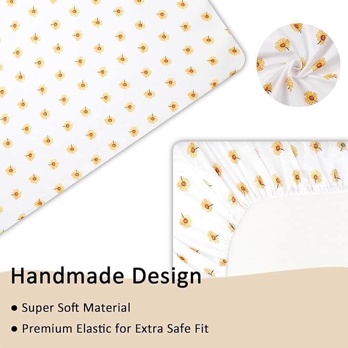 4-Piece Crib Bedding Set for Girls, Boho Baby Girl Bedding Set with Crib Skirt, Baby Quilt, Crib Sheet and Diaper Stacker, Flower