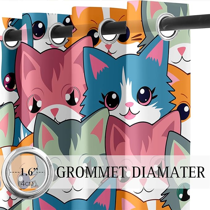 Cat Curtain Panels for Girls - 2Pcs Cat Blackout Curtains for Girls Bedroom, 84W x 84L