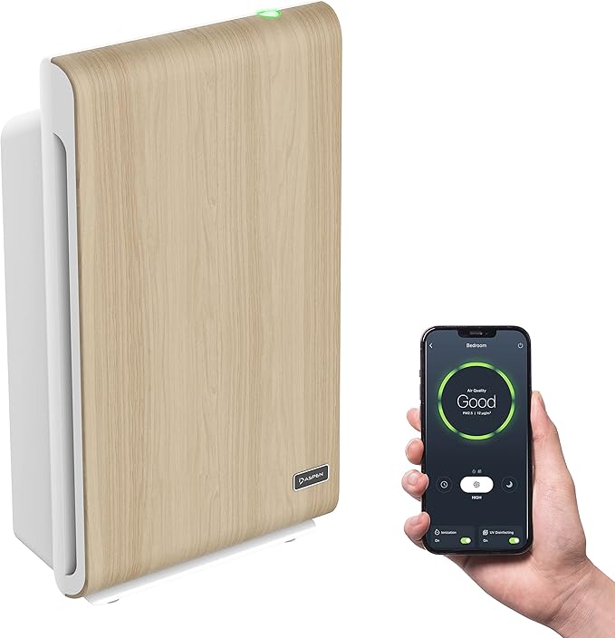 Aspen One Button Air Purifiers for Home, Cleans 1500 SqFt in 50min and 362 SqFt in 12min, HEPA Air Purifier with Automatic and App Control - Filtrate 99.97% of Smoke, Pollen, and more - Gold Oak