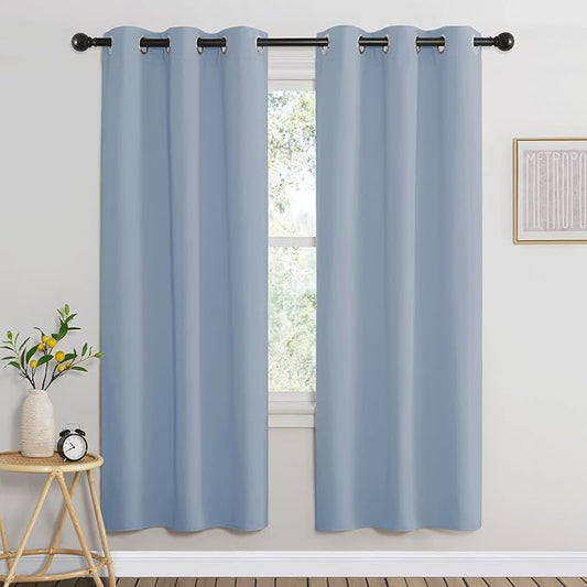 NICETOWN Blackout 72 inch Curtains for Kids Room, Grommet Room Darkening Thermal Insulated Solid Window Treatments Sound Reducing for Bedroom, 2 Panels, W37 x L72, Vintage Blue