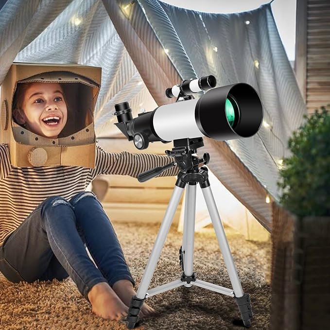Telescopes, Telescope for Kids and Adults Beginners, 70mm Aperture 400mm Focus Length Refractor Travel Telescope with AZ Mount for Observe The Moon and Landscape (White)
