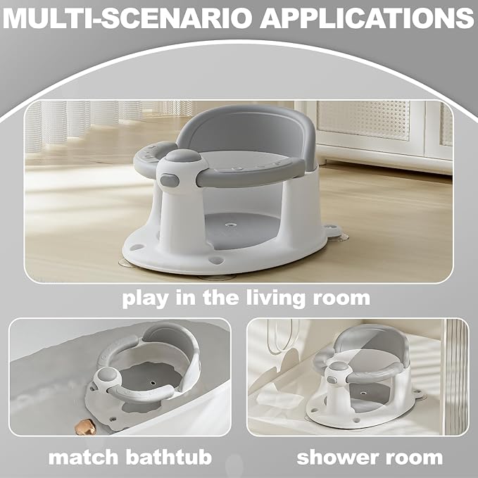 Baby Bath Seat for Babies 6 Months & up, Non-Slip Toddler Bath Seat for Baby & Newborn, Sit Up Bath Seat for Baby,Grey