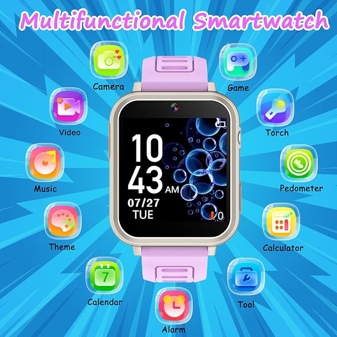 Smart Watch for Kids Ages 4-12, 24 Puzzle Games HD Touch Screen Camera Alarm Clock Birthday Gift for Girls 6-9 Years Old