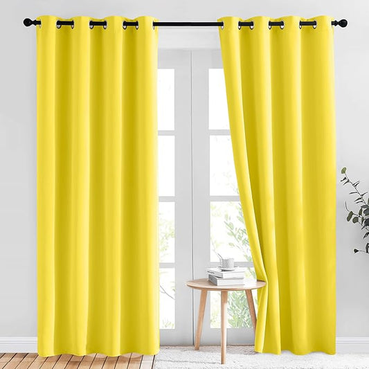 NICETOWN Bright Yellow Blackout Curtains 84 inch Long for Bedroom - Thermal Insulated Solid Grommet Light Blocking Window Curtains & Drapes for Living Room (2 Panels, 52 x 84 Inch, Bright Yellow)