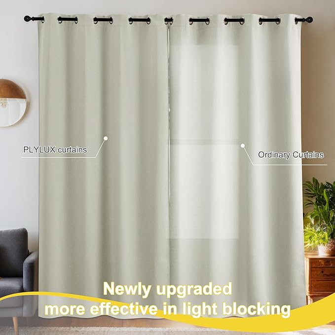 NICETOWN Farmhouse Curtains for Living Room, Blackout Thermal Insulated Sliding Door Curtains for Patio Glass Door, Grommet Soundproof Smart Drapes for Office, 1 Pair, 52" W x 95" L, Light Beige
