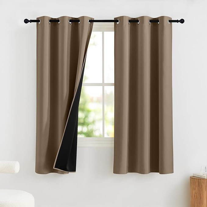 NICETOWN 100% Blackout Curtains for Bedroom 63 Inches Long, Thermal Insulated Room Darkening Window Drapes Grommet for Living Room Energy Saving Thermal Curtain, 2 Panels, 42 x 63 Inch, Khaki