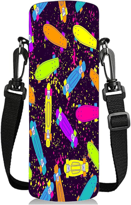 Neoprene Water Bottle Carrier Bag with Adjustable Shoulder Strap for Men Women Walking Hiking,Portable Insulated Holder Case for Stainless Steel/Glass/Plastic Bottles