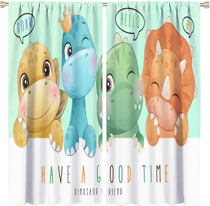 Kids Dinosaur Curtains for Boys Girls Bedroom Decor Cartoon Dino Colorful Cute Funny Animal Printed Blackout Rod Pocket Window Drapes for Baby Nursery Playroom Living Room W31.5xL63in 2 Panels
