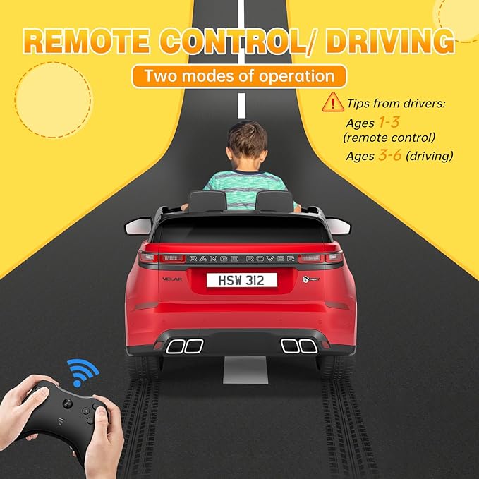 Licensed Land Rover Kids Electric Car, Ride On Toys for 4-8 Year Olds with Mp3 Player, Remote Control, Rocking, Pull Rod (Red)