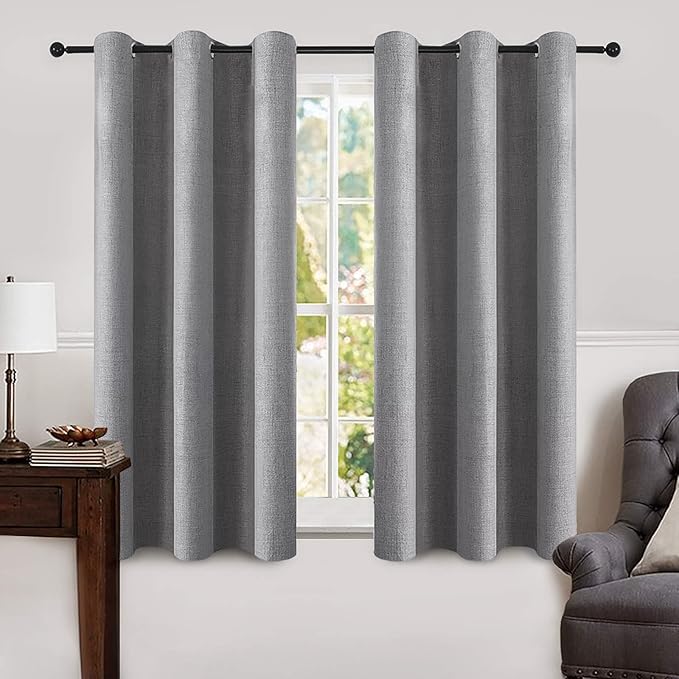 MIULEE Linen Blackout Curtains and Drapes 100% Room Darken Thermal Insulated Grommet Window Panels with Coating 2 PCs W 42 x L 63 inches Grey