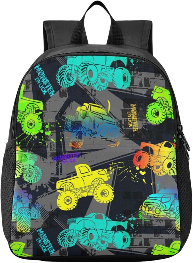 Toddler Monster Truck Backpack - Waterproof Mini Bag for Boys/Girls, Cute Small Kindergarten Pre-School Backpack (S)