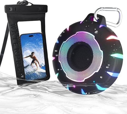 HEYSONG Bluetooth Shower Speaker + Waterproof Phone Pouch – Rugged & Ready for Any Wet Adventure