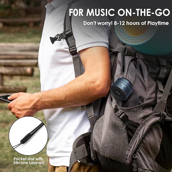 XLEADER Small Bluetooth Speaker, IPX6 Waterproof Shower Speaker, Crystal Sound&Rich Bass, 12H Playtime, with Silicone Lanyard and Suction Cup, Perfect for Laptop, Computer, Car, Bathroom, Ideal Gifts