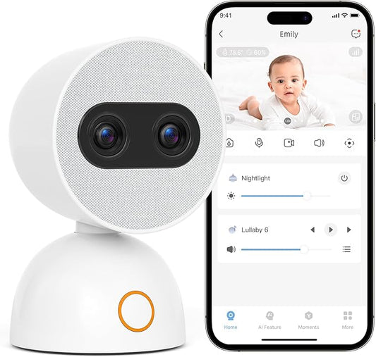 Simsky Smart Baby Monitor with 2×4MP Camera, 6X Optical Quality Zoom, 32GB Local Storage, AI Tracking, Intelligence Detection, Pan-Tilt-Zoom, Add-on Camera Monitor