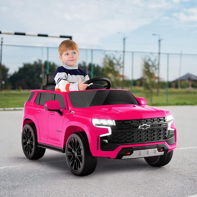 Costzon Ride on Car, 12V Licensed Chevrolet Tahoe Battery Powered Electric Vehicle w/ 2.4G Remote Control, High/Low Speed, Music, Lights, MP3/USB/FM, Spring Suspension, Electric SUV for Kids (Pink)