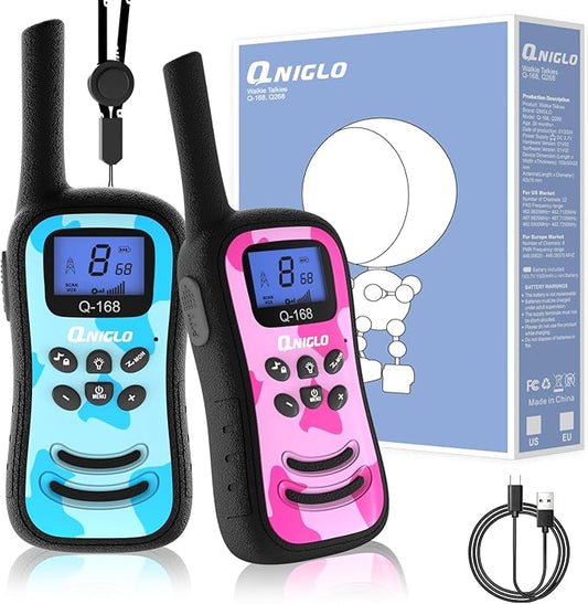 Qniglo Camo Walkie Talkies for Kids, Rechargeable Walkie Talkies with 22 FRS Channels, VOX 2 Way Radios with LED Flashlight for Outdoor Camping Games & Birthday Xmas Toys Gifts for Boys Girls Kids