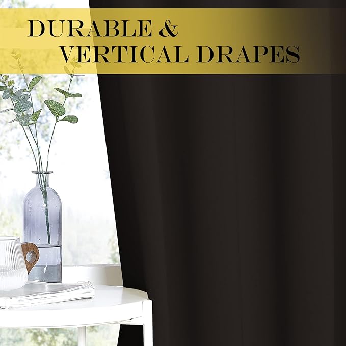 NICETOWN Toffee Brown Curtain Panels - Home Decoration Thermal Insulated Solid Grommet Blackout Curtains/Drapes for Hall/Sliding Door (80" Wide by 108" Long, Black, Set of 2)